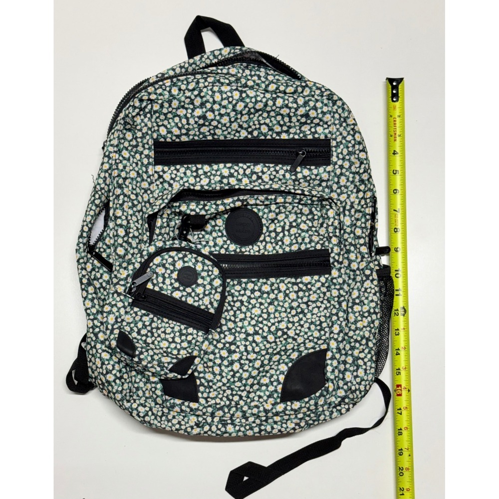 Lucky Brand Daisy Floral Backpack Green White laptop Multi-Pocket with Pouch